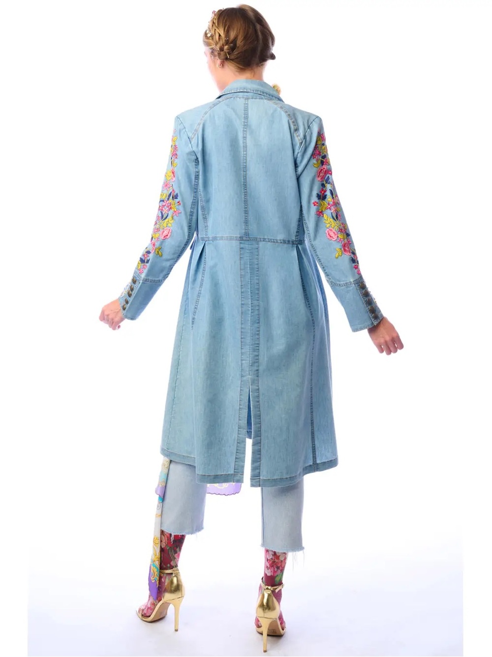 ARATTA New Yorker Coat | Cotton Denim Look | Embroidered Sleeves - S - NWT - Picture 3 of 4